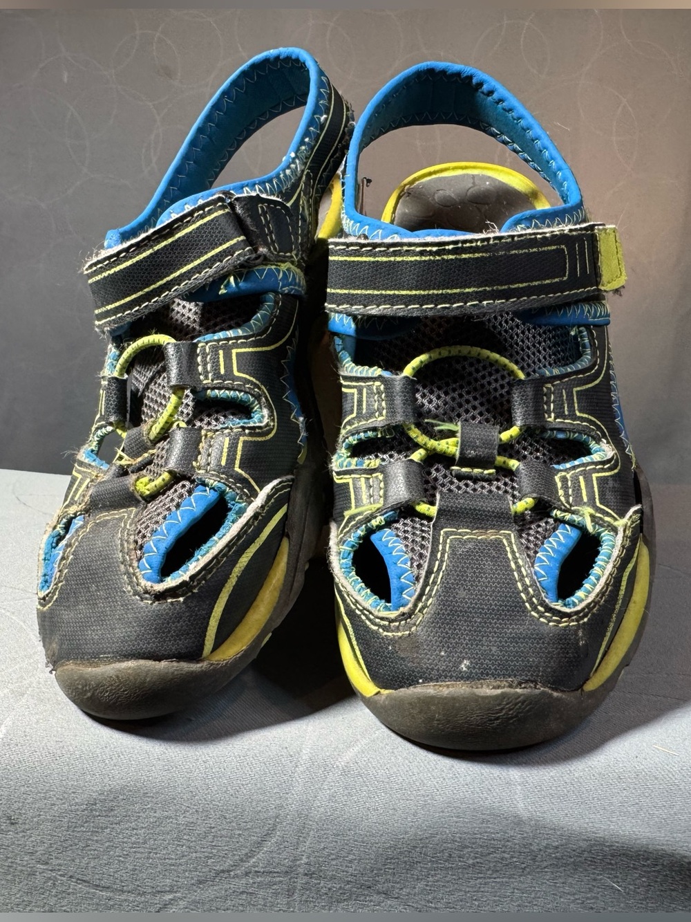 Wonder Nation Boys Fisherman Sport Sandals — Gray/Blue/Yellow, Size 13 Accents